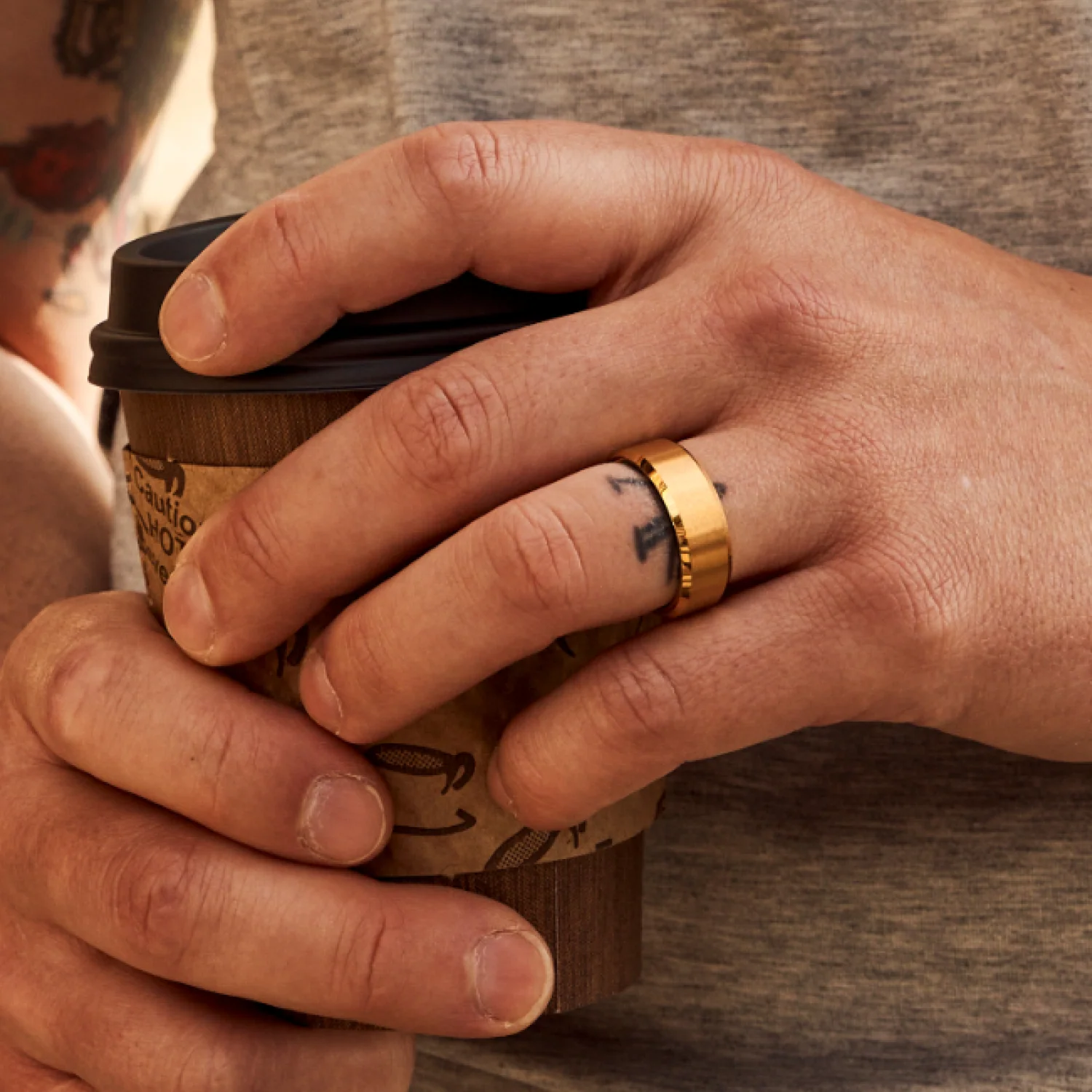 8mm Beveled Ring Set - 24K Gold - Image 3