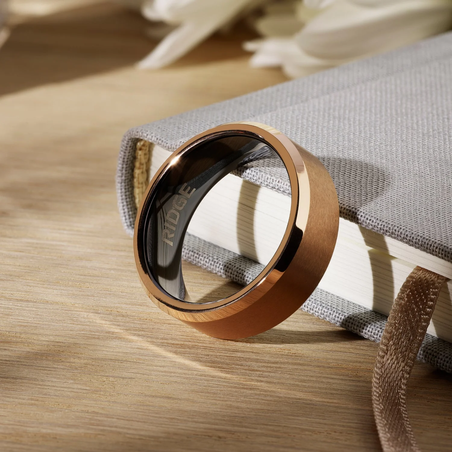8mm Beveled Ring Set - 18K Rose Gold - Image 6