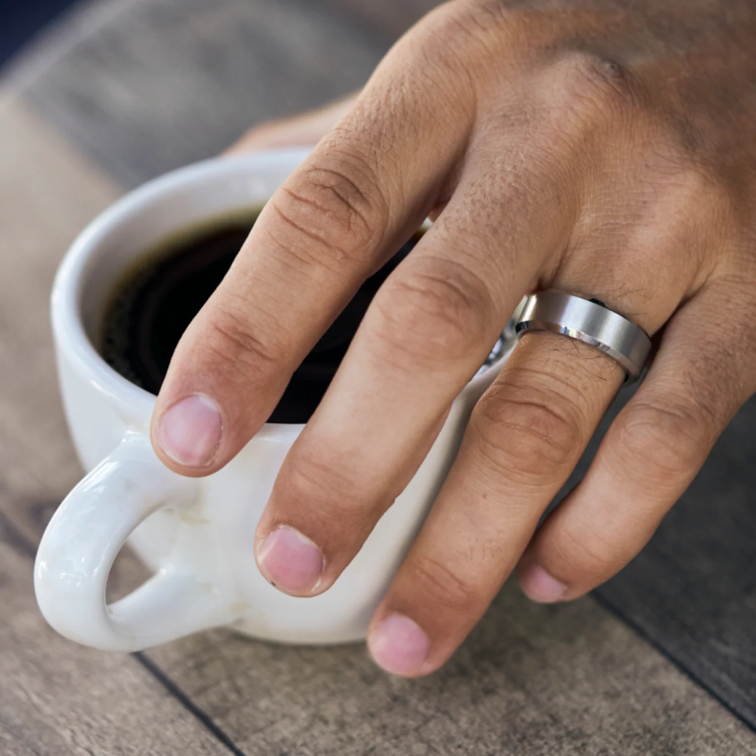 8mm Beveled Ring Set - Platinum - Image 3